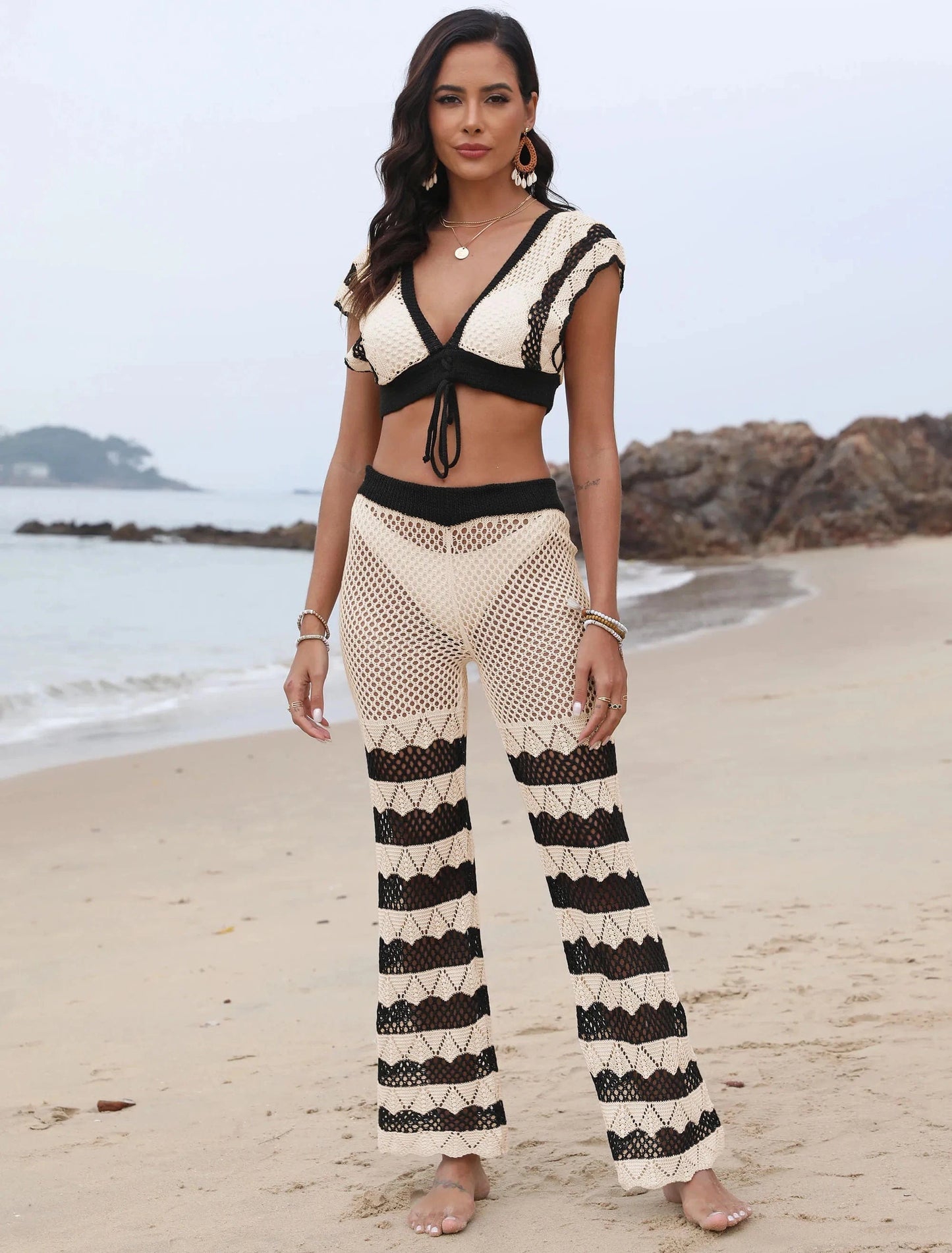2024 new fashion clothing for women  beach cover ups sexy summer beach kimono bikini Long Pants Crochet Trousers crochet Pants