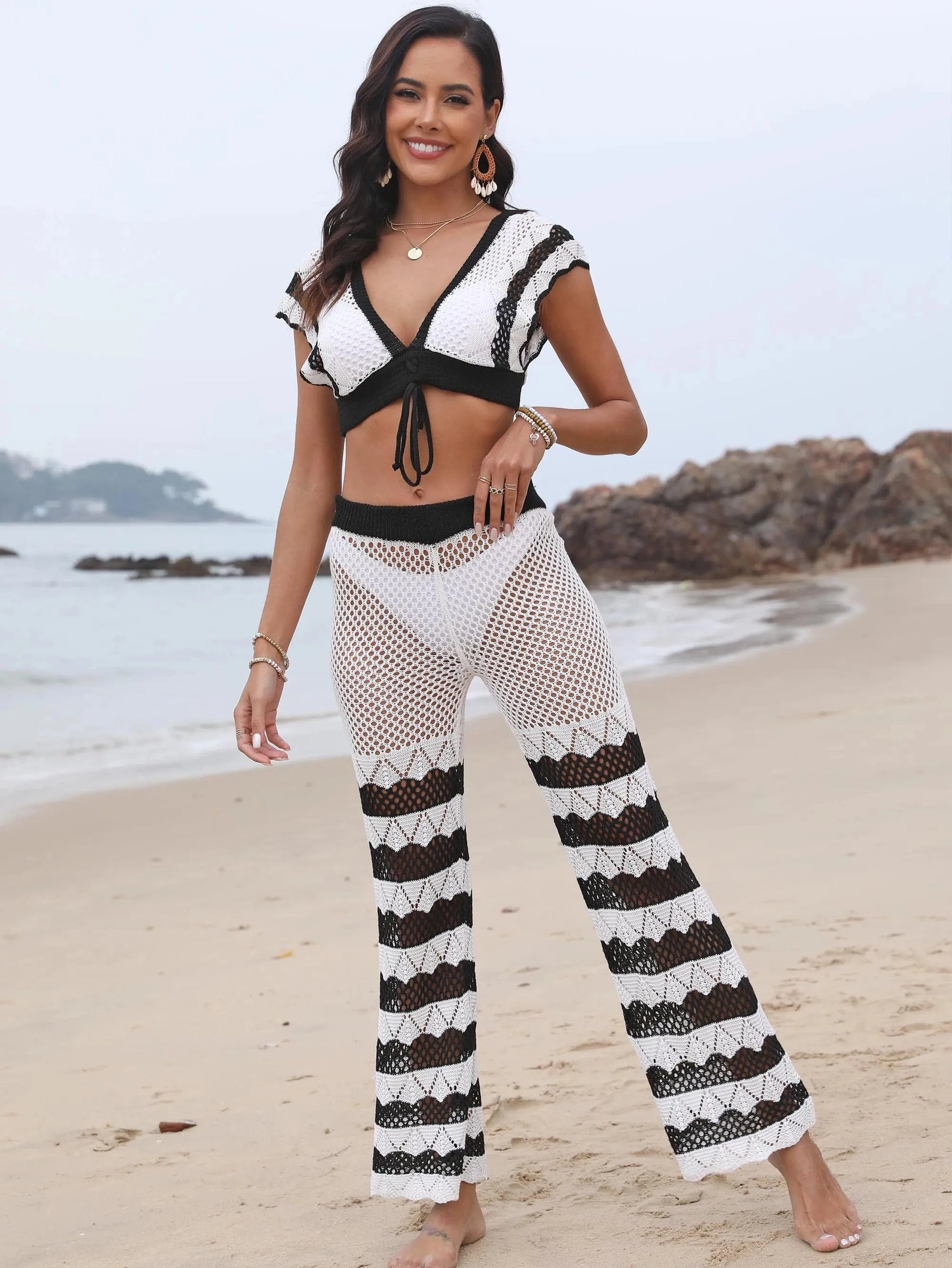 2024 new fashion clothing for women  beach cover ups sexy summer beach kimono bikini Long Pants Crochet Trousers crochet Pants
