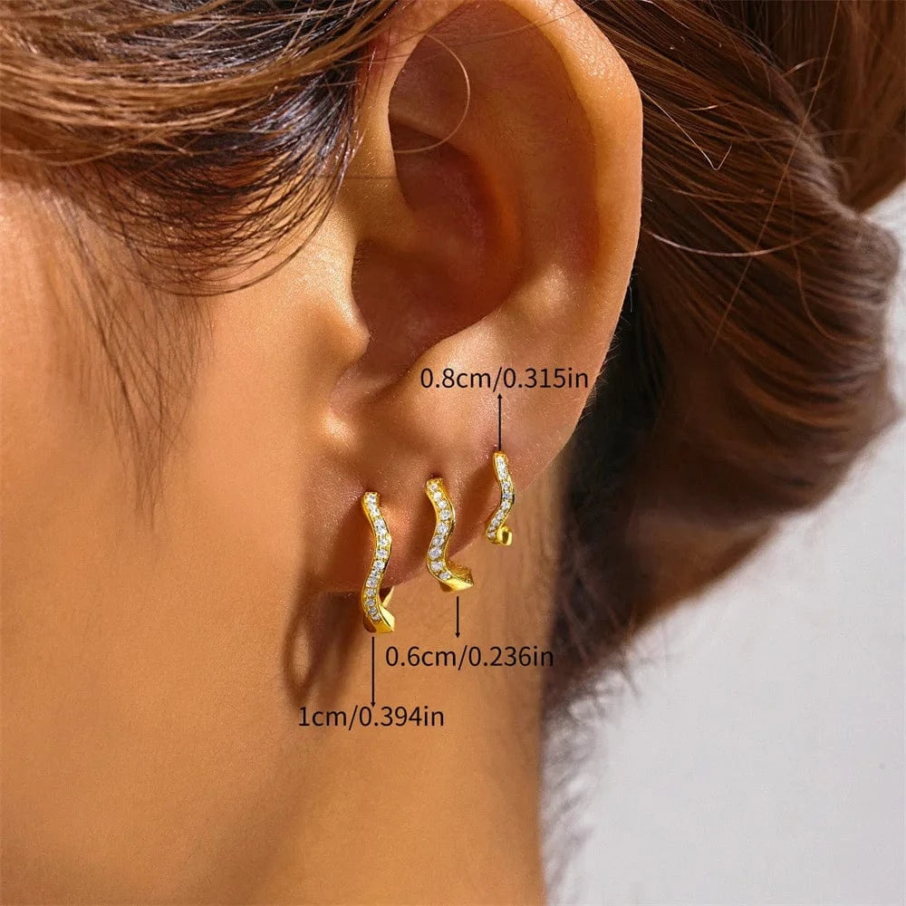 2024 new fashion designer silver earrings jewelry 18K gold plated 925 sterling silver three sizes wavy zircon hoop earring women