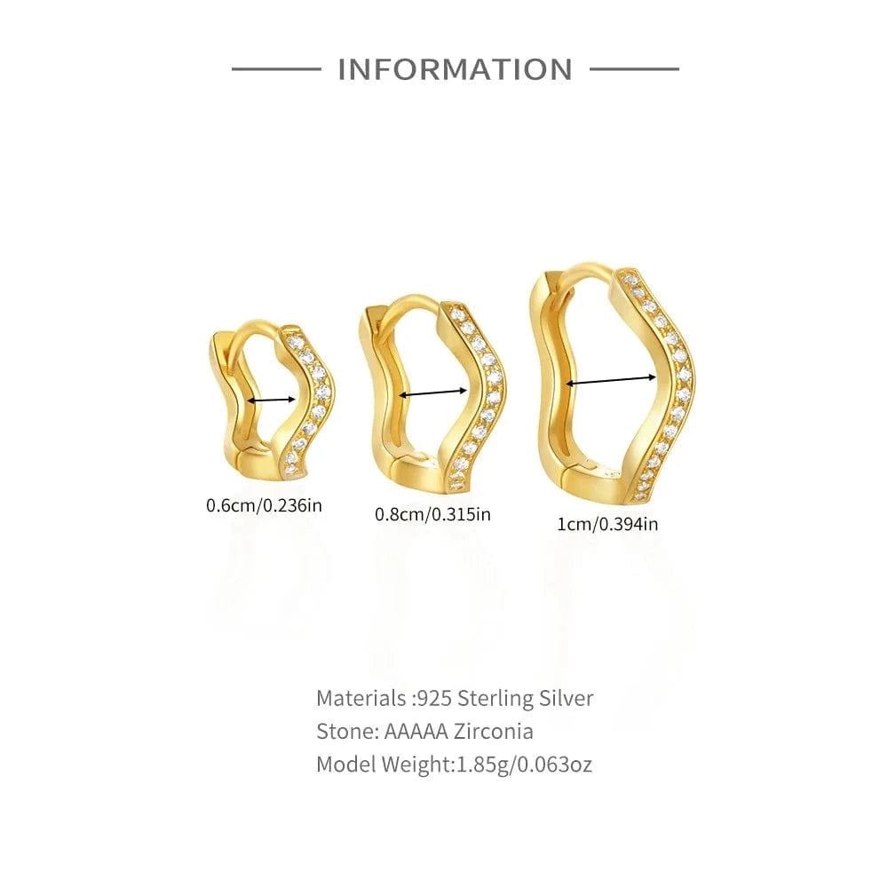 2024 new fashion designer silver earrings jewelry 18K gold plated 925 sterling silver three sizes wavy zircon hoop earring women