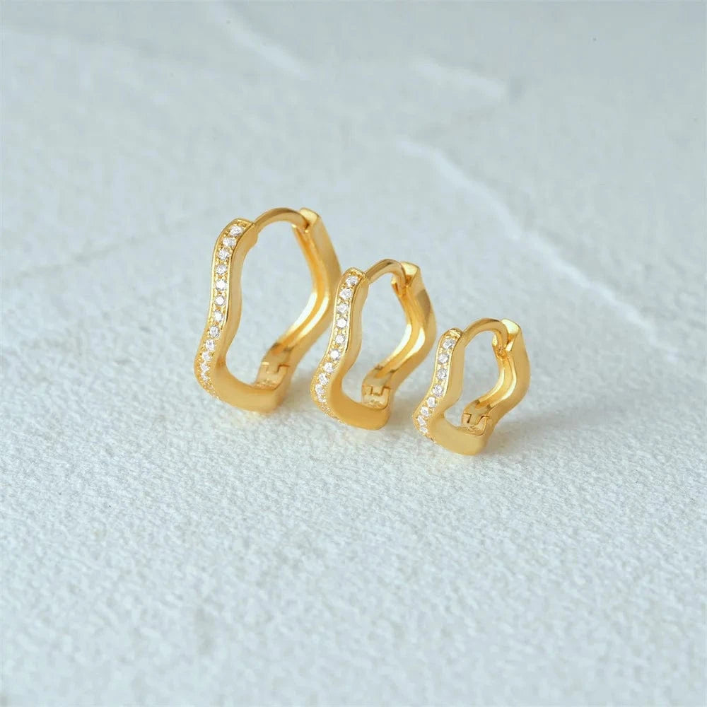 2024 new fashion designer silver earrings jewelry 18K gold plated 925 sterling silver three sizes wavy zircon hoop earring women