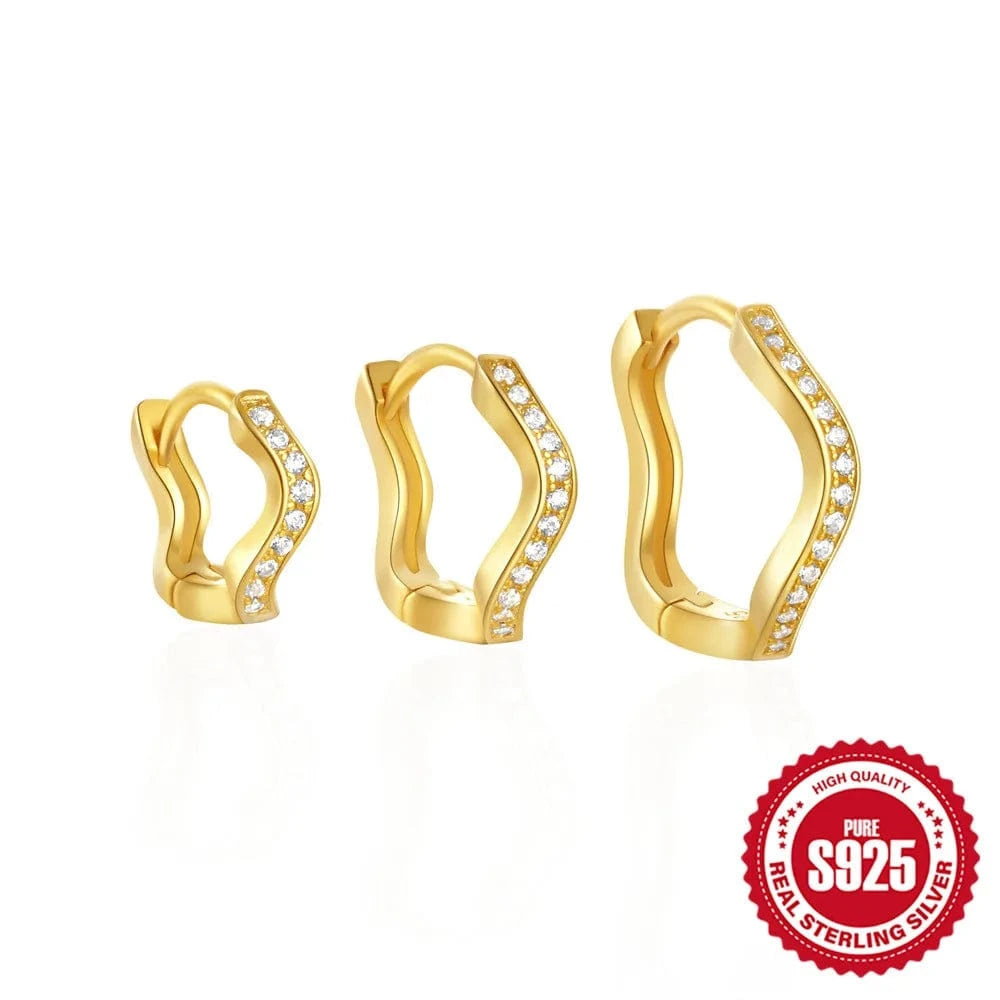 2024 new fashion designer silver earrings jewelry 18K gold plated 925 sterling silver three sizes wavy zircon hoop earring women