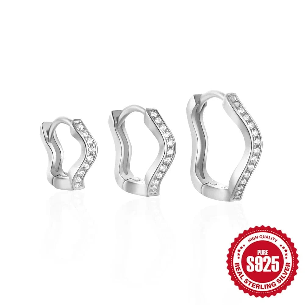 2024 new fashion designer silver earrings jewelry 18K gold plated 925 sterling silver three sizes wavy zircon hoop earring women