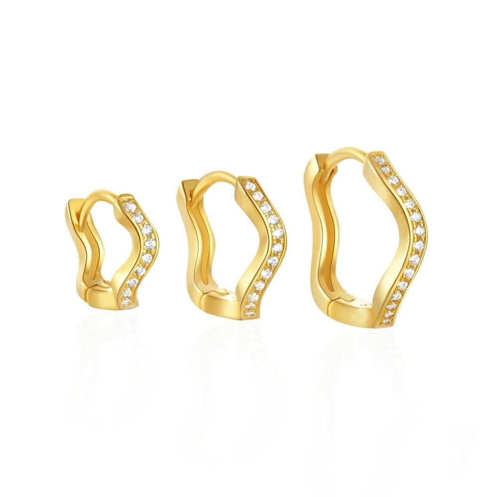 2024 new fashion designer silver earrings jewelry 18K gold plated 925 sterling silver three sizes wavy zircon hoop earring women