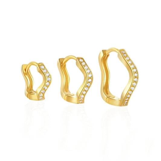 2024 new fashion designer silver earrings jewelry 18K gold plated 925 sterling silver three sizes wavy zircon hoop earring women