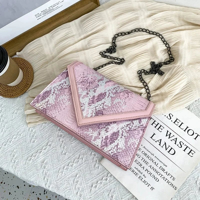 2024 New Fashion Girls Snake Skin Luxury Hand Bags Woman Chain Shoulder Purses Ladies Cute Handbags