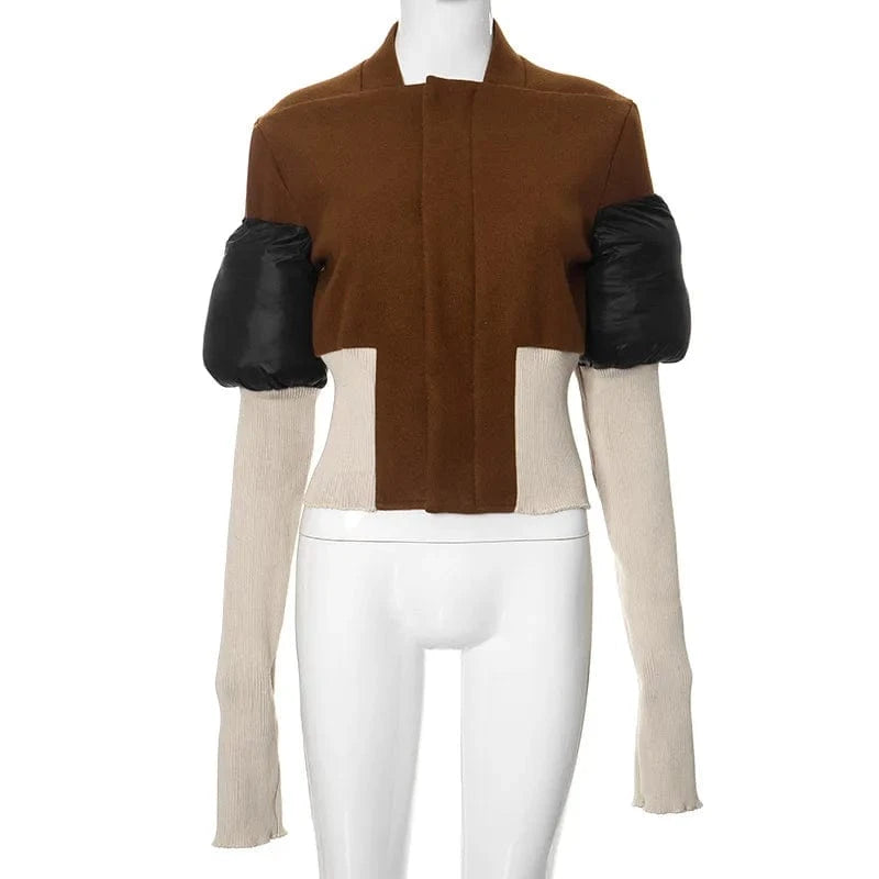 2024 New Fashion Patchwork Zip Up Coat Streetwear Slim Fit Short Jacket Trendy Winter Warm Thick Women's Coat