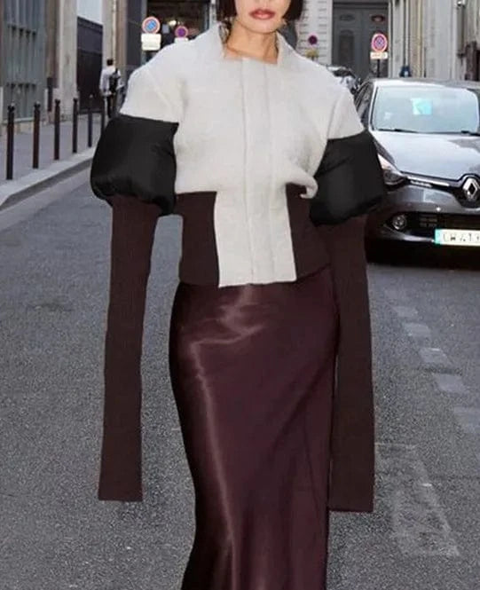 2024 New Fashion Patchwork Zip Up Coat Streetwear Slim Fit Short Jacket Trendy Winter Warm Thick Women's Coat