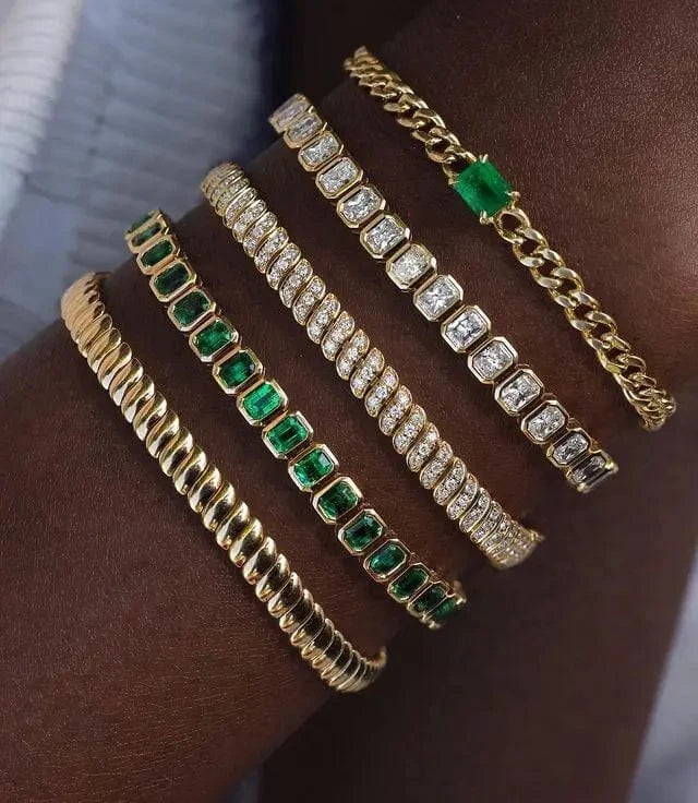 2024 New Fashion Silver Gold Plated Luxury Jewelry Bling Iced Out 5A CZ  Geometric Various Shaped Bezel Tennis Bracelet