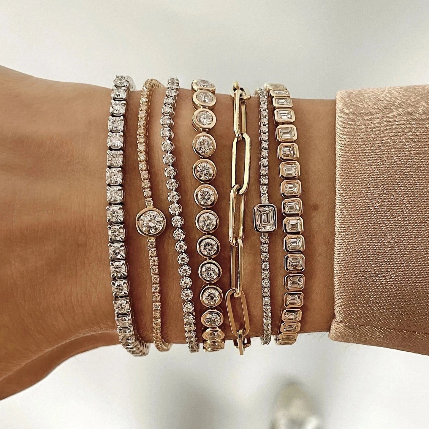 2024 New Fashion Silver Gold Plated Luxury Jewelry Bling Iced Out 5A CZ  Geometric Various Shaped Bezel Tennis Bracelet