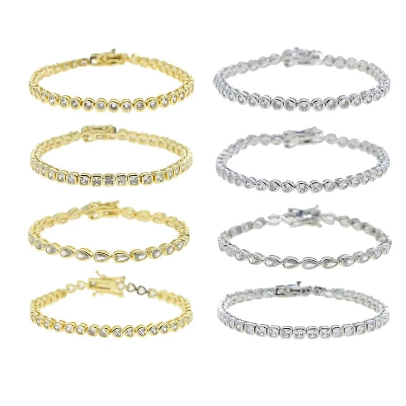 2024 New Fashion Silver Gold Plated Luxury Jewelry Bling Iced Out 5A CZ  Geometric Various Shaped Bezel Tennis Bracelet