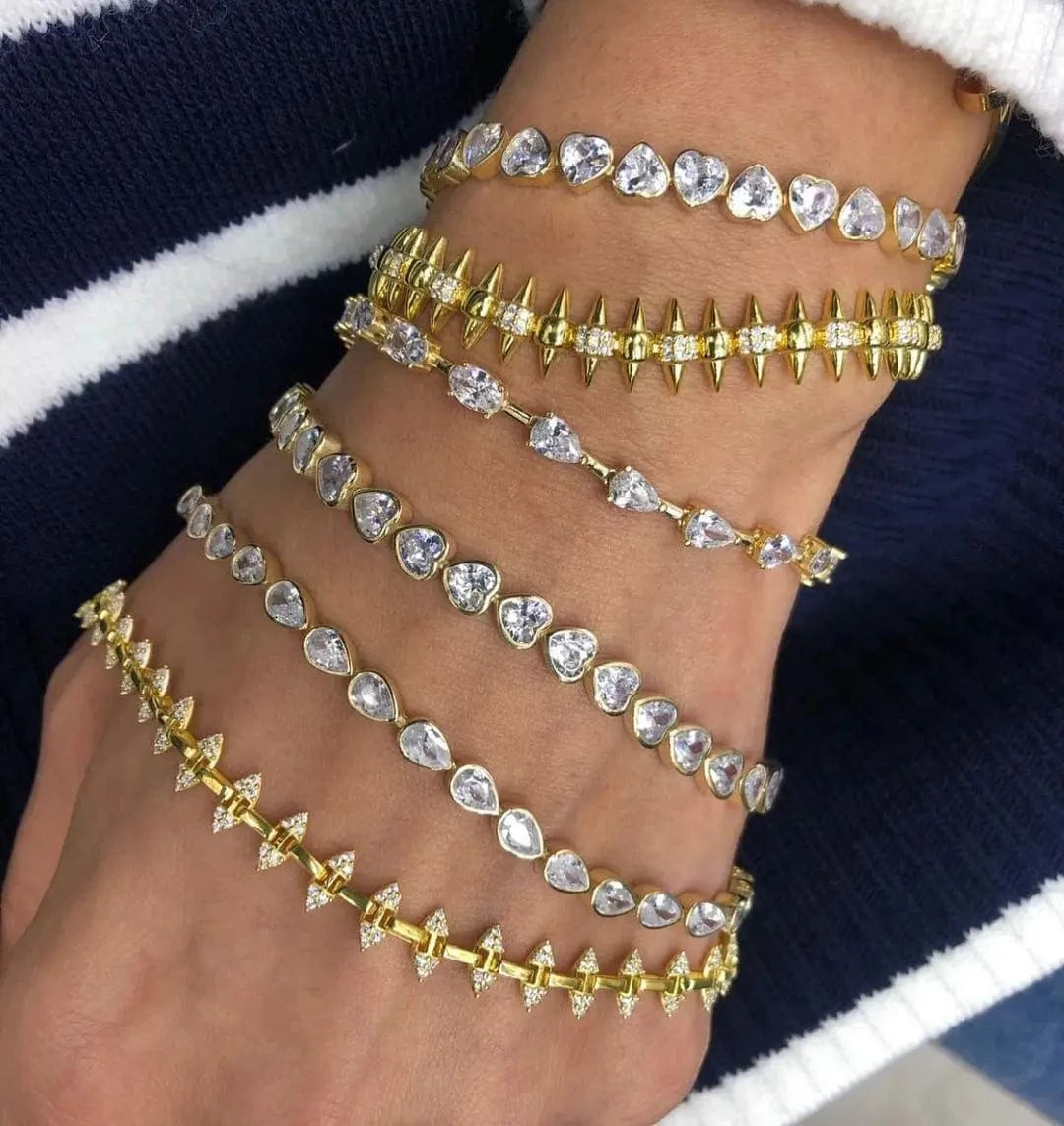2024 New Fashion Silver Gold Plated Luxury Jewelry Bling Iced Out 5A CZ  Geometric Various Shaped Bezel Tennis Bracelet