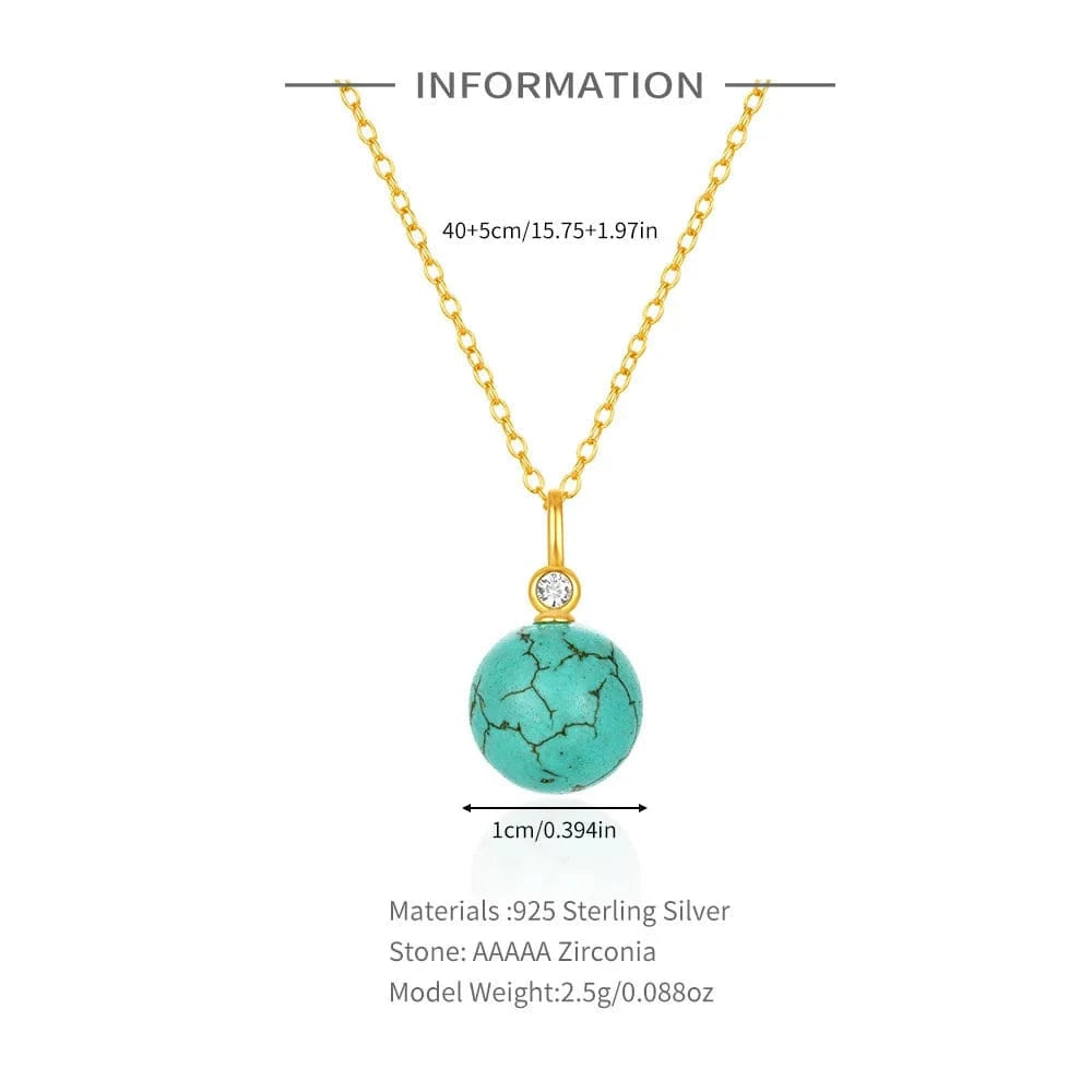 2024 new fashion silver necklace real 925 sterling silver spherical turquoise pendant necklace gold plated chain necklaces women