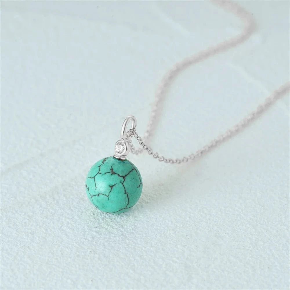 2024 new fashion silver necklace real 925 sterling silver spherical turquoise pendant necklace gold plated chain necklaces women
