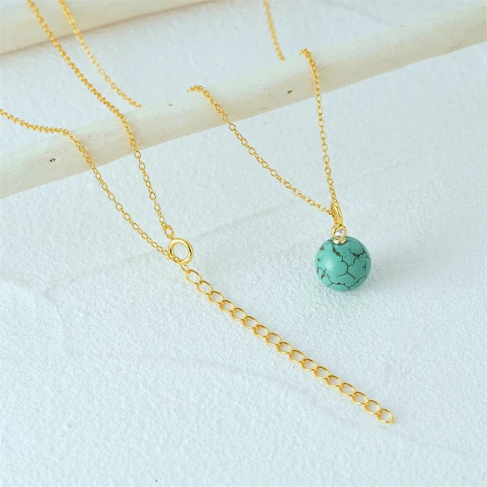 2024 new fashion silver necklace real 925 sterling silver spherical turquoise pendant necklace gold plated chain necklaces women