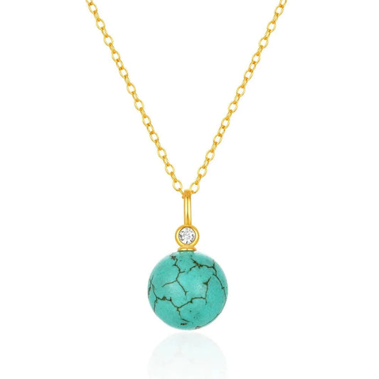 2024 new fashion silver necklace real 925 sterling silver spherical turquoise pendant necklace gold plated chain necklaces women