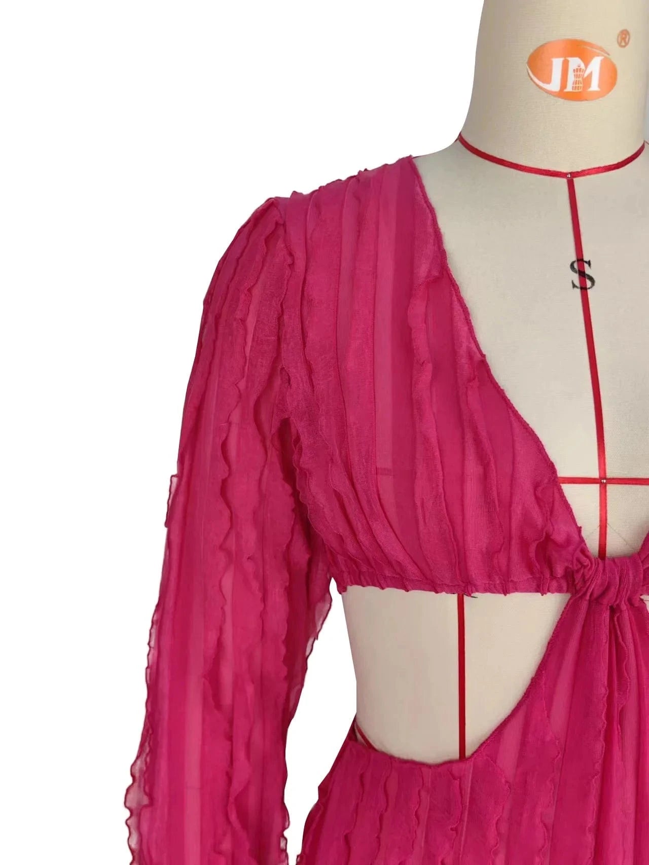 2024 New Fashion Solid V Neck Long Sleeve Hollow Out Elegant Sexy Slim Mini Dress Women Party Dress