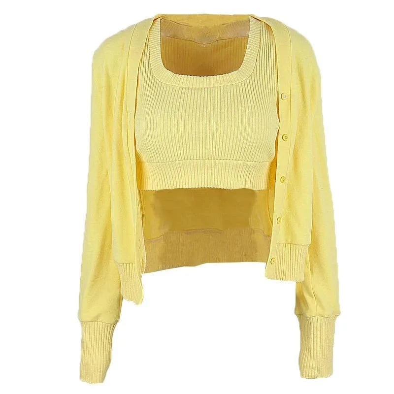 2024 New Fashion U-Neck Base Underlay V-Neck Cardigan Women Long-Sleeved Top 2 Pieces Clothing Sets