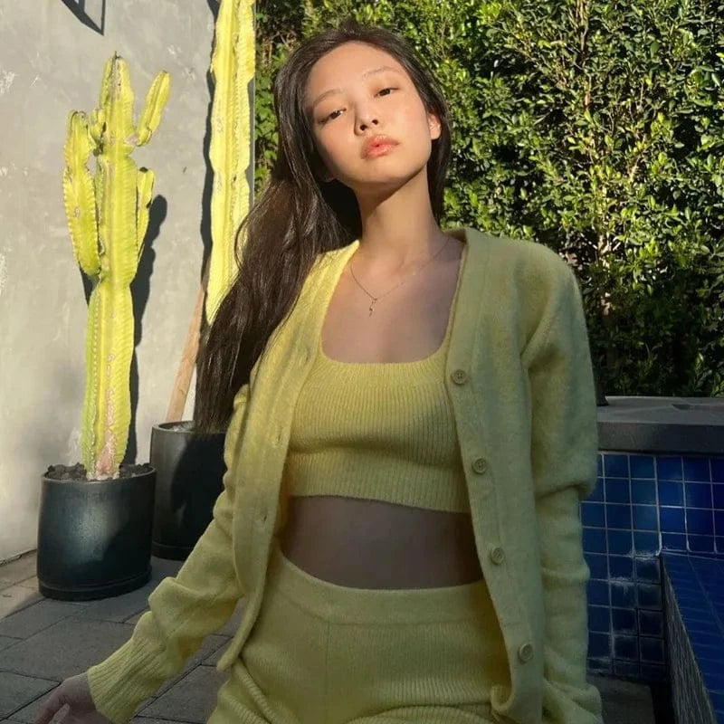 2024 New Fashion U-Neck Base Underlay V-Neck Cardigan Women Long-Sleeved Top 2 Pieces Clothing Sets