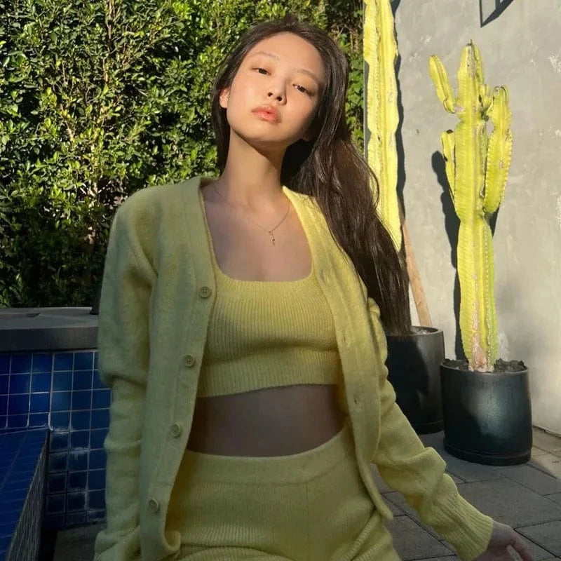 2024 New Fashion U-Neck Base Underlay V-Neck Cardigan Women Long-Sleeved Top 2 Pieces Clothing Sets