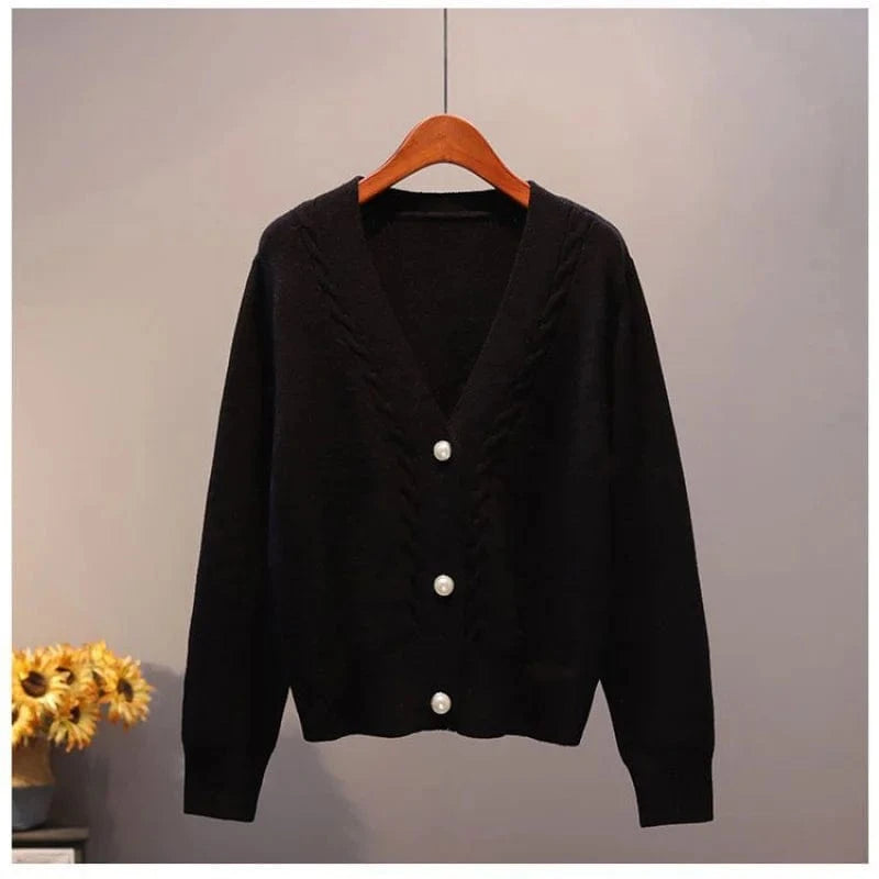 2024 New Fashion Women Girls White Spring Autumn Sweater Cardigan Jacket Long Sleeve V-neck Button Casual Tops Knitwear Sweater