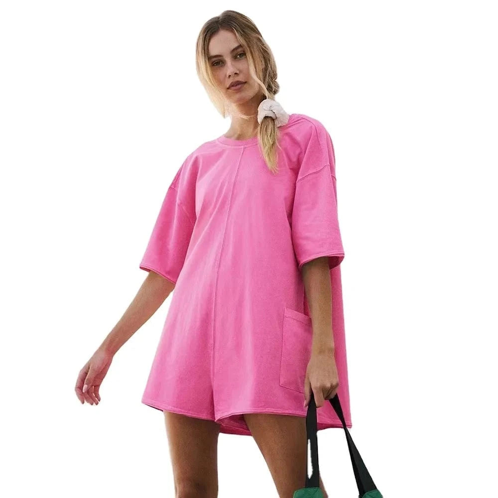 2024 New Fashion Women Lady New women's Summer Short Sleeve Shorts O-neck Pullover Solid Color Loose Casual Jumpsuits