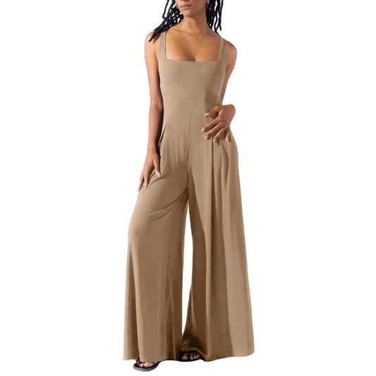 2024 New Fashion Women Lady New women's Summer Sleeveless Long Pants Gallus Solid Color Loose Casual Jumpsuits