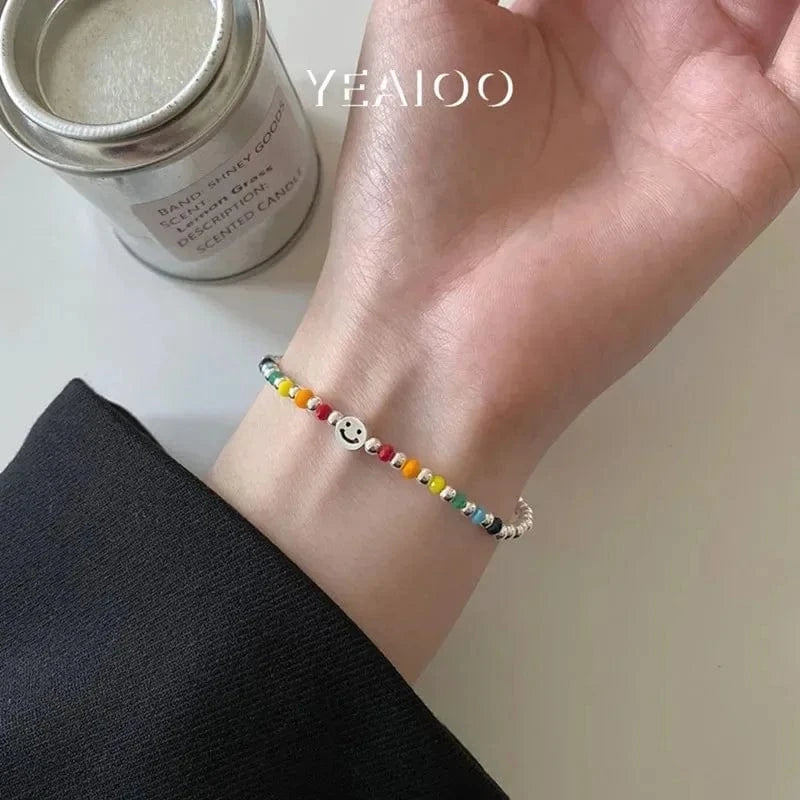 2024 New Instagram Design Rainbow Jewelry Charms Stylish And Fashionable Bracelet Beads Versatile Smile Face Bracelet