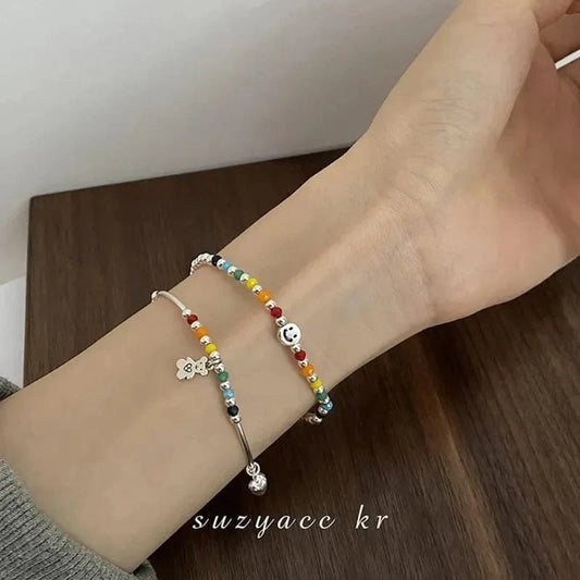 2024 New Instagram Design Rainbow Jewelry Charms Stylish And Fashionable Bracelet Beads Versatile Smile Face Bracelet