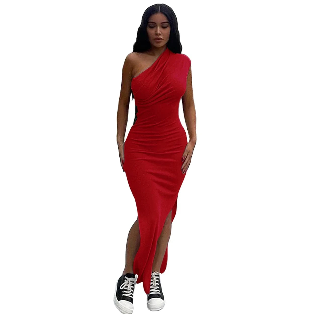 2024 new Irregular Oblique Shoulder Skinny Elastic Slip Jersey Strapless Summer Dress Outfits Midi Casual Dress