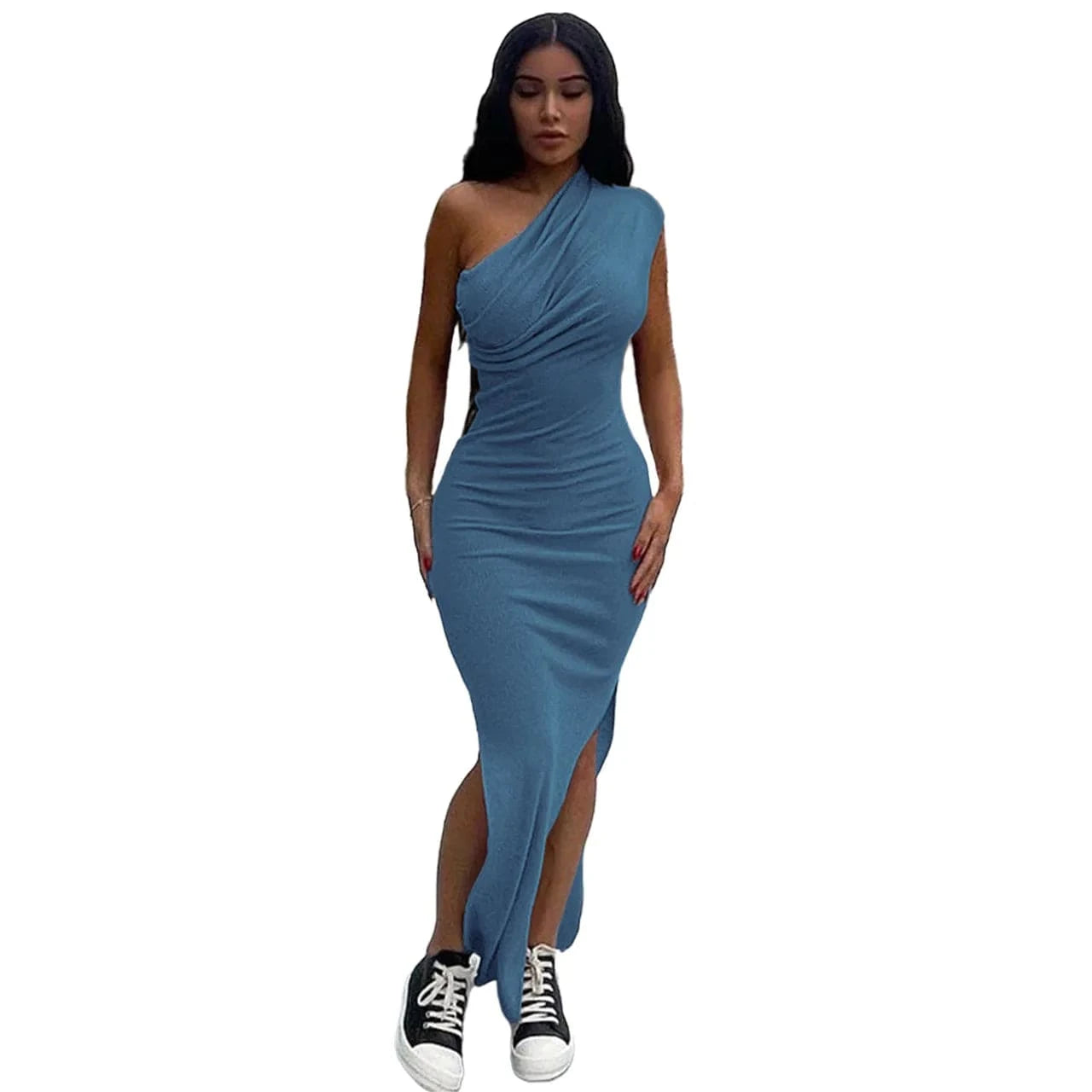 2024 new Irregular Oblique Shoulder Skinny Elastic Slip Jersey Strapless Summer Dress Outfits Midi Casual Dress