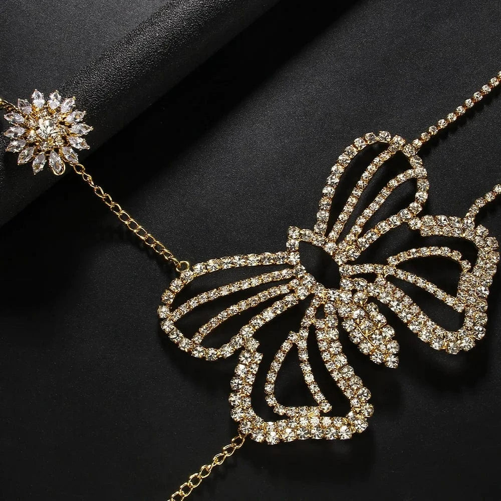 2024 New Item Full Diamond Crystal Flower Butterfly Breast Chain Sexy Bikini Rhinestone Bra Chain Body Chain Women