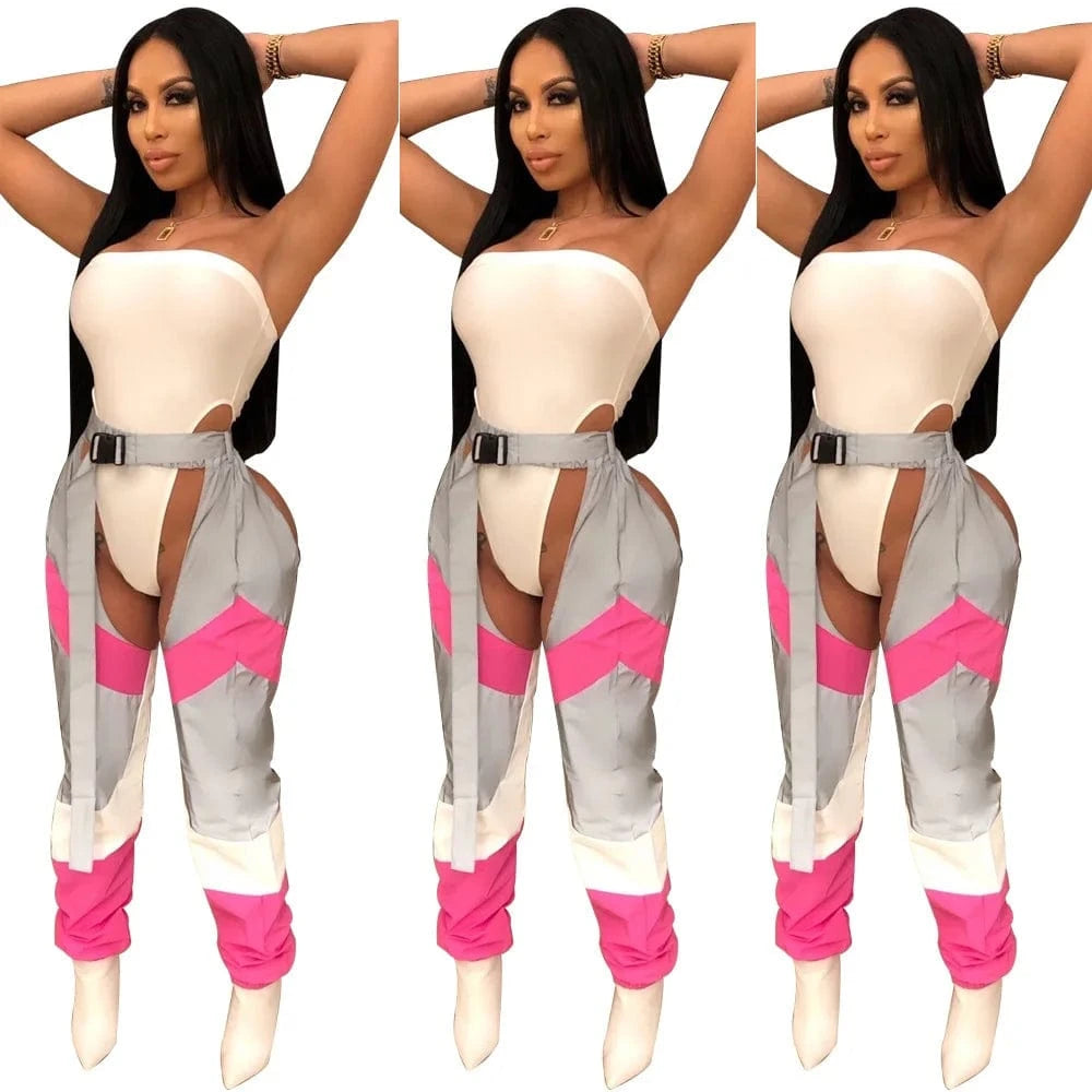 2024 New Jogger Sports Pants Reflective Loose Windbreaker Pants Casual Women Pants  Casual Stitching  Women's Trousers