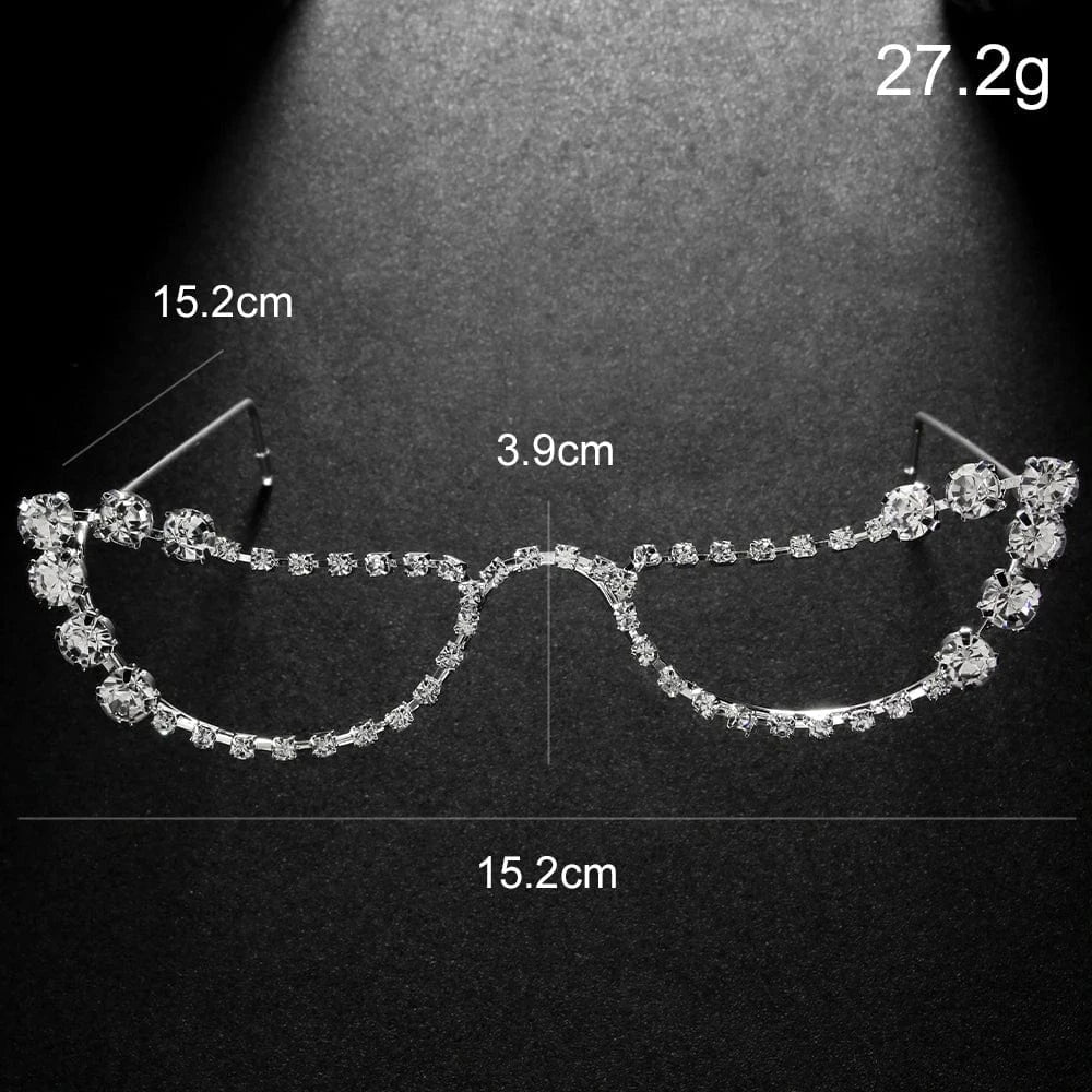 2024 New Luxury Semicircle Rhinestone Eyeglasses Frames Unisex Women Dance Party Fashion Diamond Crystal Face Jewelry Wholesale