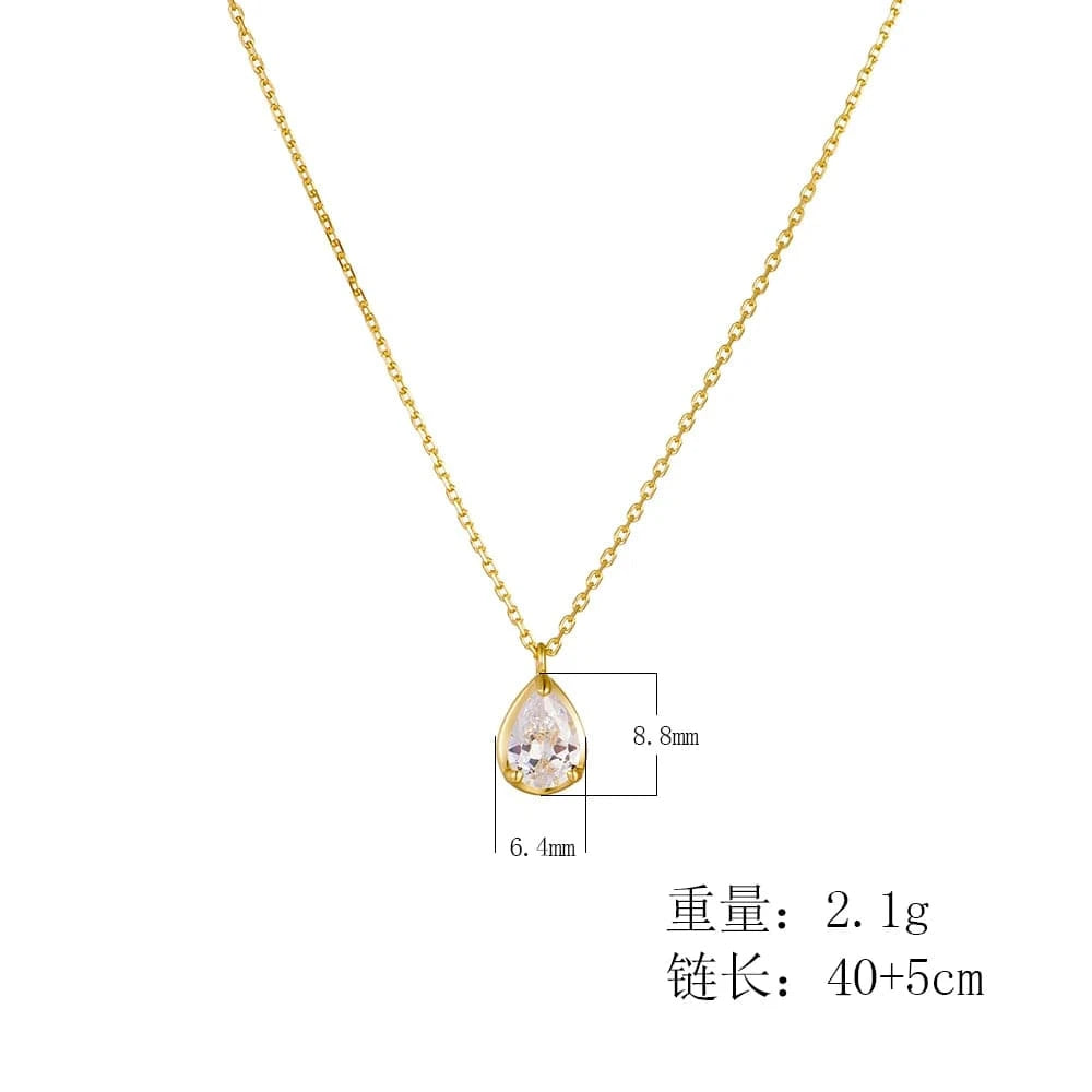2024 New Minimalist Jewelry Gold Vermeil Silver 925 Zirconia Simple Solitaire stone Pear Bezel-Set Pendant Necklace for Girl