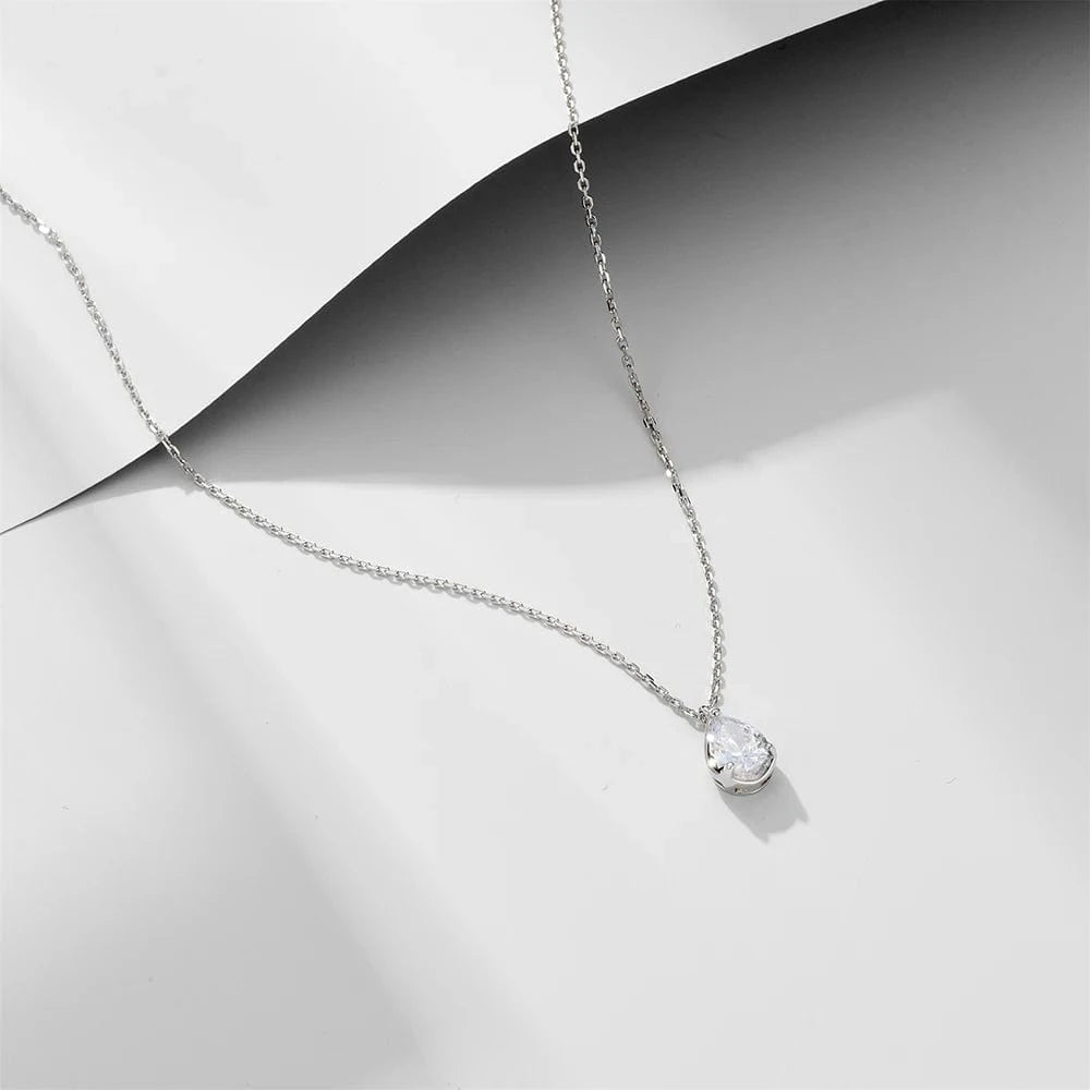2024 New Minimalist Jewelry Gold Vermeil Silver 925 Zirconia Simple Solitaire stone Pear Bezel-Set Pendant Necklace for Girl