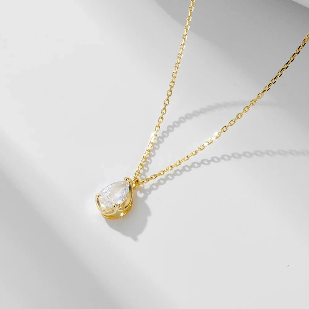 2024 New Minimalist Jewelry Gold Vermeil Silver 925 Zirconia Simple Solitaire stone Pear Bezel-Set Pendant Necklace for Girl