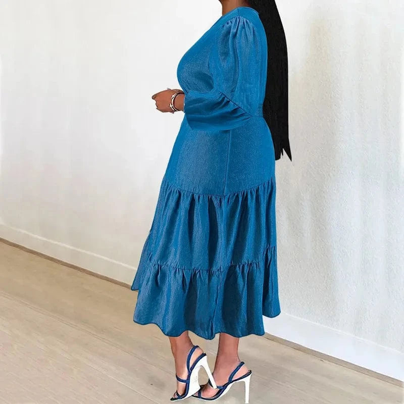 2024 new oversized women's pleated skirt includes a belt with slight reflection and color changing xl-5xl women's denim dress