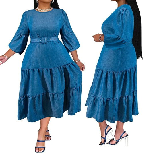 2024 new oversized women's pleated skirt includes a belt with slight reflection and color changing xl-5xl women's denim dress
