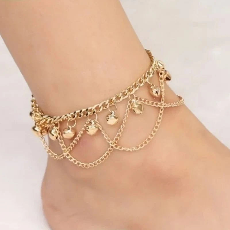 2024 New Personalized Fashion Anklet With Bell Bohemian Summer Beach Wave Anklet Women'S Retro Versatile Adjustable Jewelry