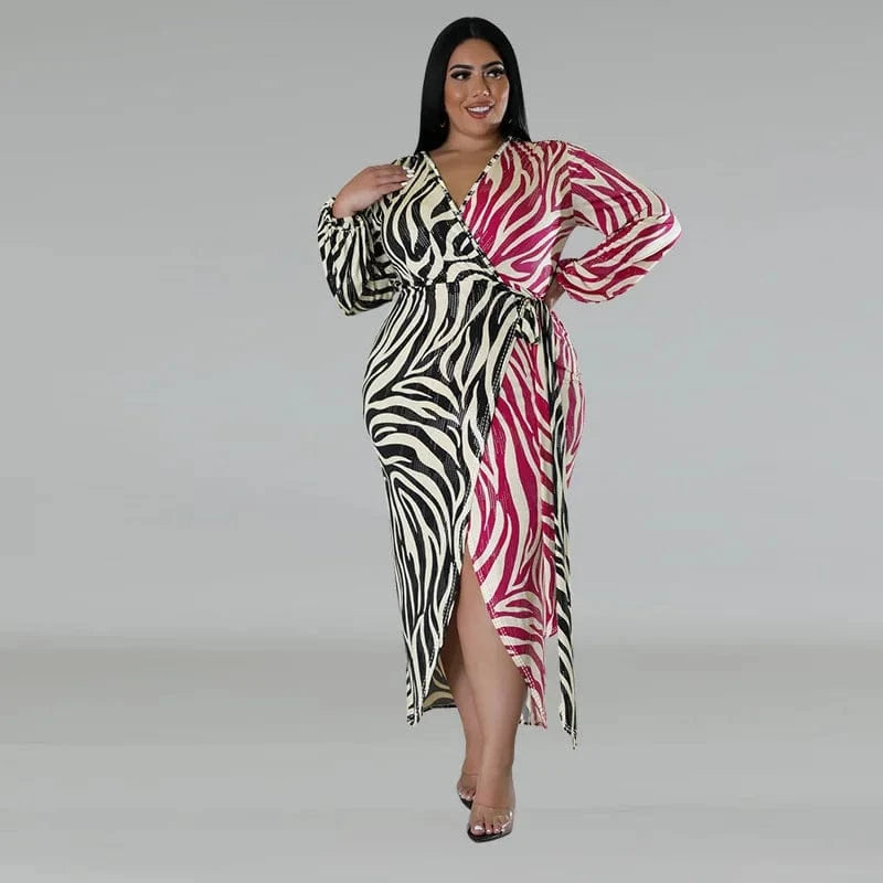 2024 new products plus size women's clothing Graphic printed two-color patchwork strappy irregular dress