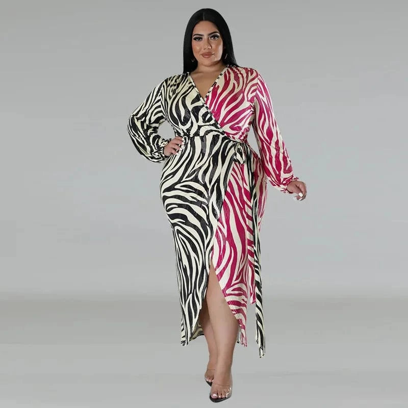 2024 new products plus size women's clothing Graphic printed two-color patchwork strappy irregular dress