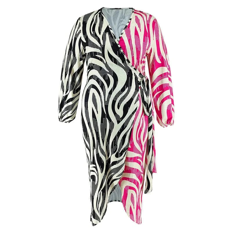 2024 new products plus size women's clothing Graphic printed two-color patchwork strappy irregular dress