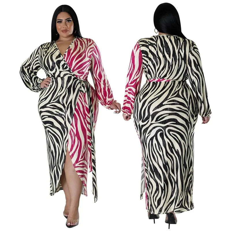 2024 new products plus size women's clothing Graphic printed two-color patchwork strappy irregular dress