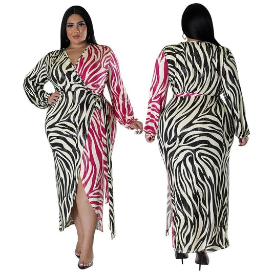 2024 new products plus size women's clothing Graphic printed two-color patchwork strappy irregular dress