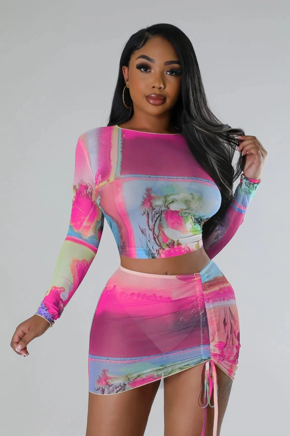 2024 new products women's skirt set Screen Printing Dew navel hollow sexy 2 piece skirt sets