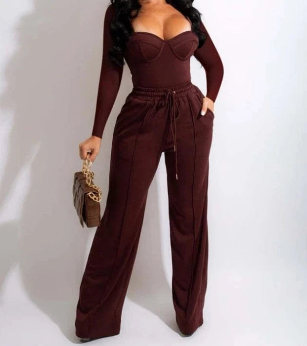 2024 New Sexy Casual 2PC Set Women Workwear Sleeveless Crop Tops High Waist Wide Leg Pants Suit Office Lady Party Club Outfits