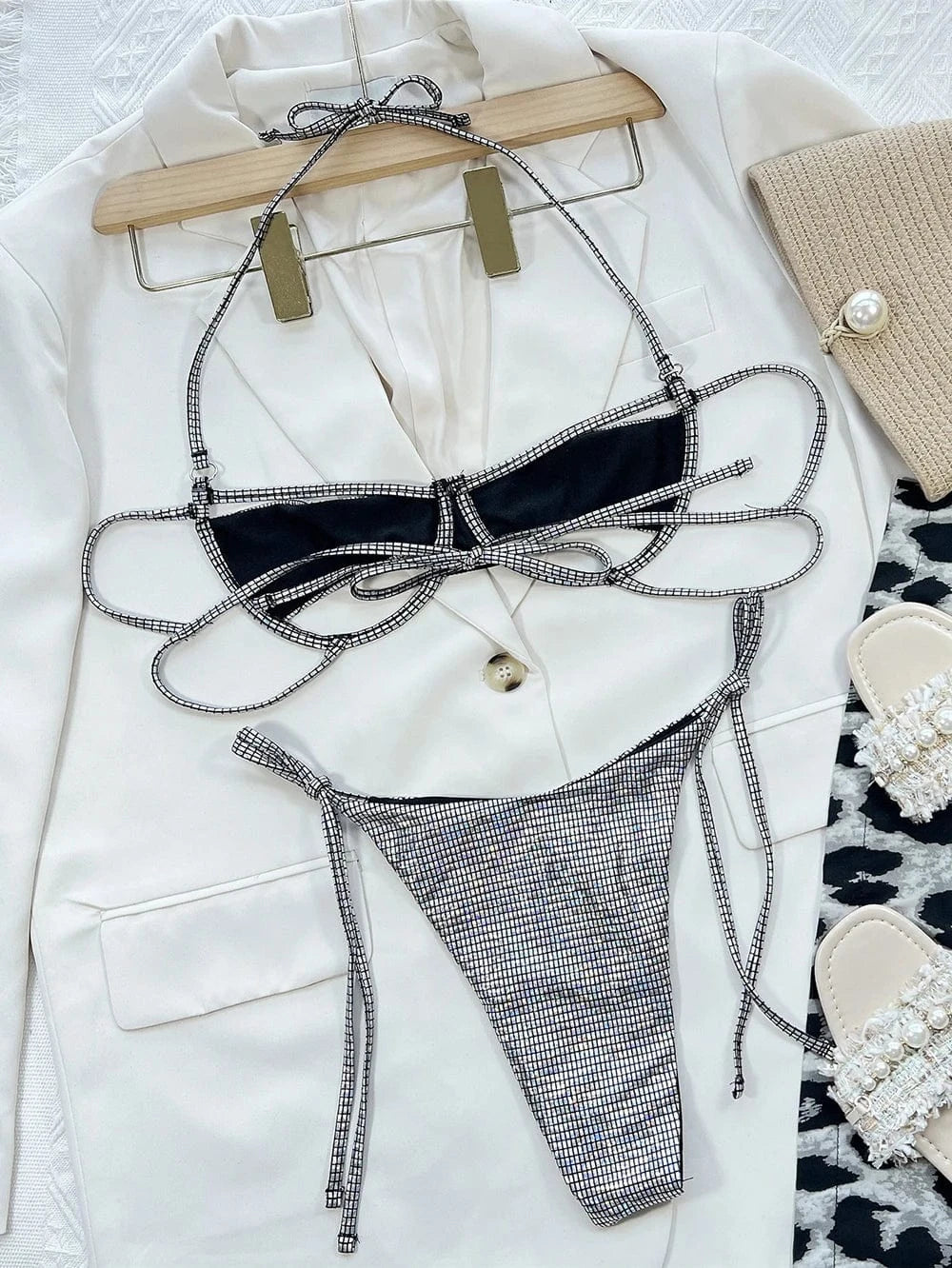 2024 New Shiny Sequins Swimwear set Sexy Swimsuit Women Thong Bikini Strappy Two-pieces Swimsuit Female Bather Bathing Suit