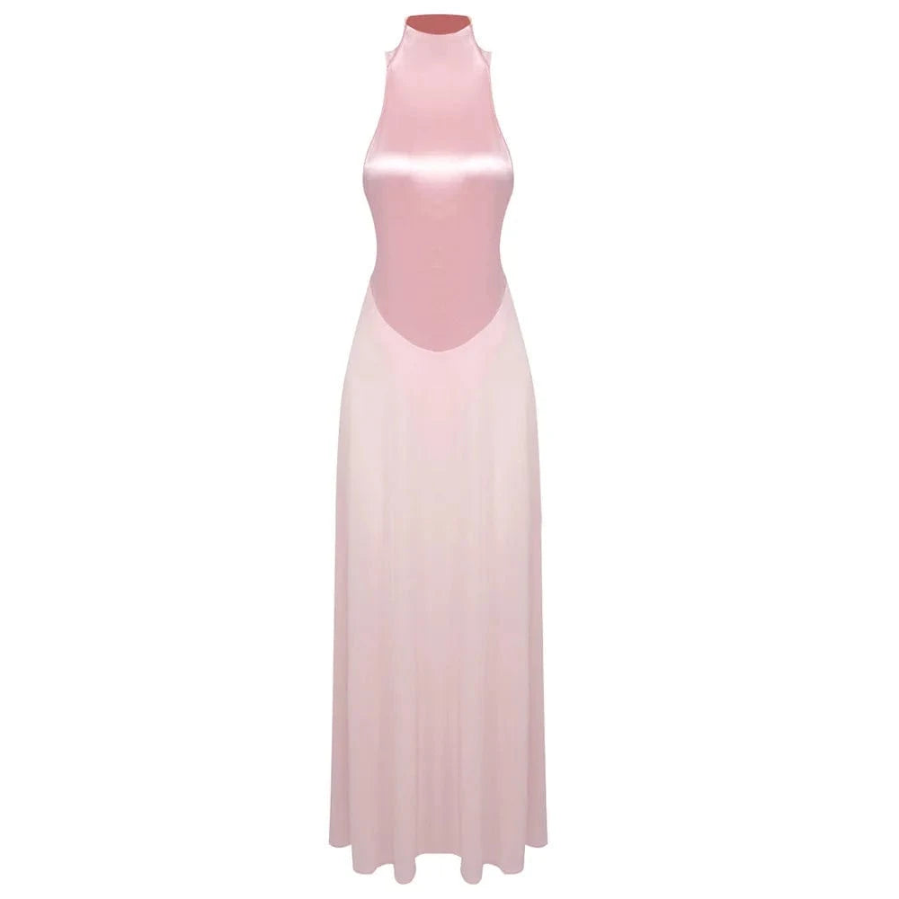 2024 New slim sexy pink evening dresses satin tulle A-line dress sleeveless gown elegant fashion party women's dresses