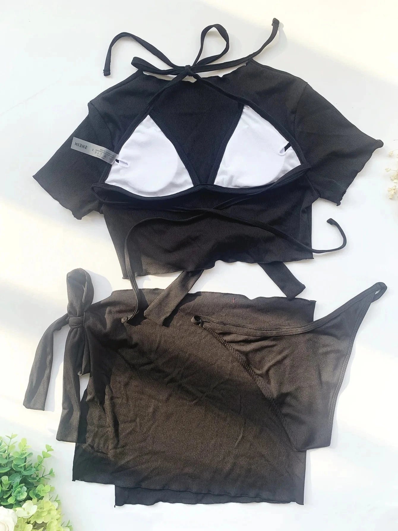 2024 new solid color bikini four-piece swimsuit casual suit lace-up blouse/swimming trunks/bikini